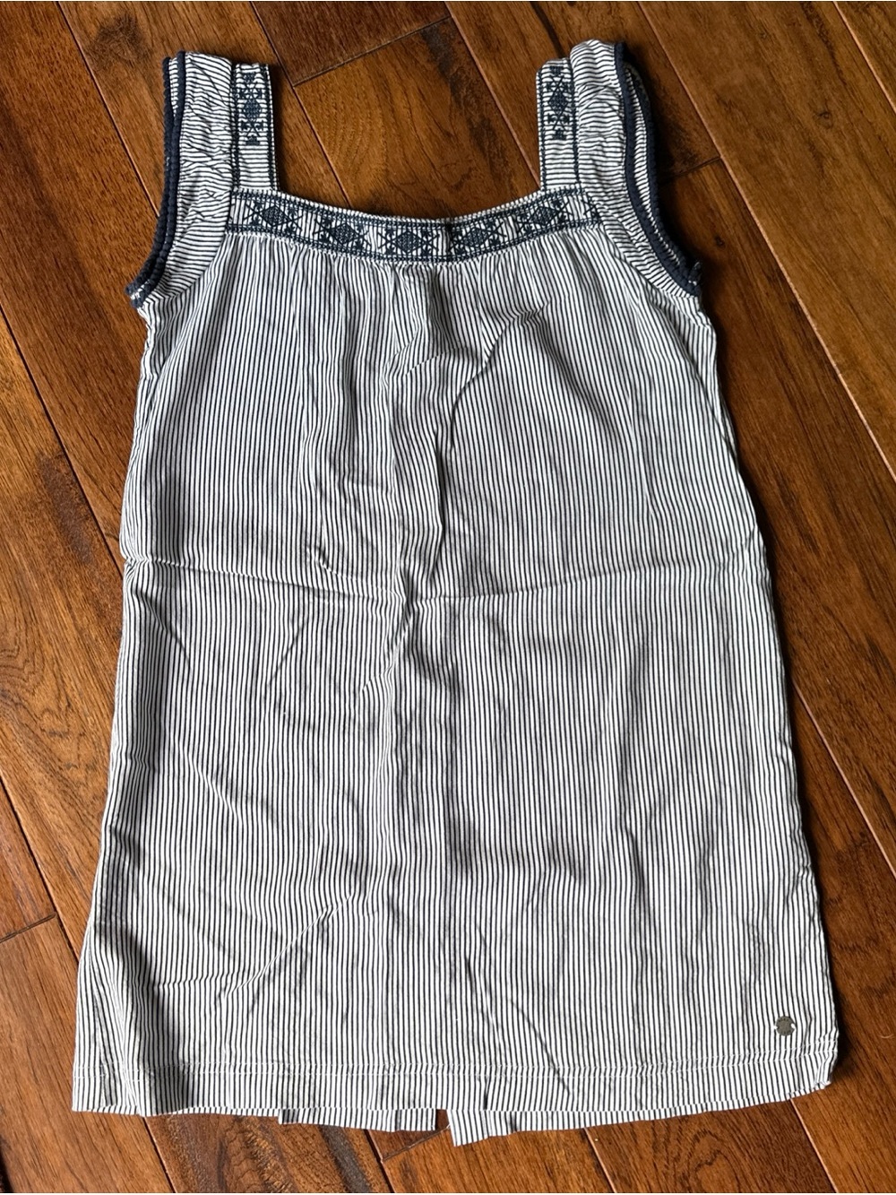 Roxy Girls Tank Dress Blue Stripe Embroidery Large 12 Back Buttons Beach Summer